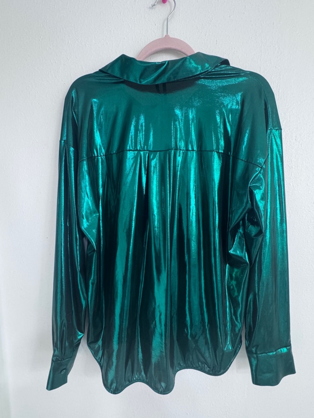 Anthropology Emerald Green Metallic Liquid Lurex Button Down Shirt L - Picture 3 of 7